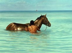 Koń, Mężczyzna, Morze