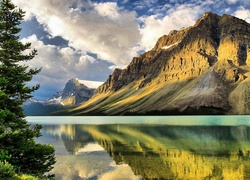 Piękne, Góry, Jezioro, Chmury, Świerk