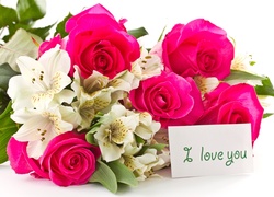 Romantyczny, Bukiet, Kwiatów, Karteczka