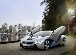 BMW i8 Concept, Otwarte, Drzwi, Miasto