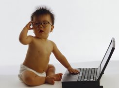Dziecko, Okulary, Laptop