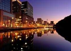 Tokio, Japonia, Miasto, Rzeka, Wieczór
