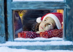 Dziewczynka, Okno, Oczekiwanie, Śnieg