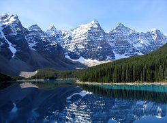 Jezioro, Morenowe, Góry, Las, Odbicie, Kanada