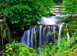 Piękny, Wodospad, Drzewa, Mostek