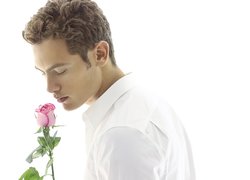 Mężczyzna, Biała, Koszula, Róża