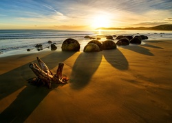Plaża, Zachód, Słońca, Nowa Zelandia