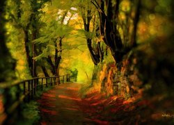 Kolorowe, Barwy, Jesieni, Drzewa, Alejka, Obraz