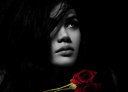 Kobieta, Twarz, Zbliżenie, Czerwona, Róża