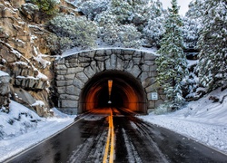 Tunel, Droga, Skały, Zima