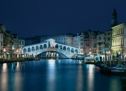 Most, Domy, Kanał, Wenecja, Noc