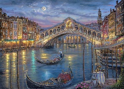 Włochy, Wenecja, Most, Kanał, Gondole