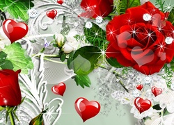 Czerwone, Róże, Serduszka, Walentynki