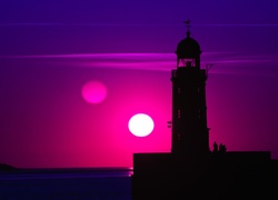 Fioletowy, Zachód Słońca, Latarnia morska