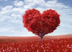 Czerwone, Drzewo, Serce, Walentynki