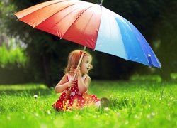 Mała, Dziewczynka, Tęczowy, Parasol