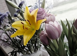 Bukiet, Kwiatów, Tulipany