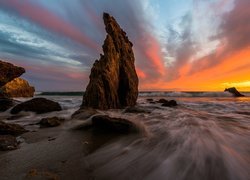 Morze, Skały, Zachód Słońca, El Matador, Kalifornia