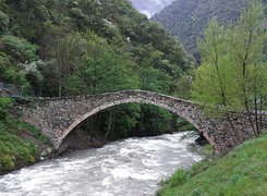 Andora, Pireneje, Las, Rzeka, Valira, Kamienny, Mostek
