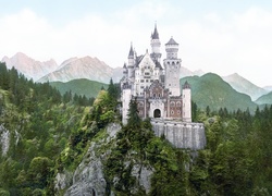 Zamek, Neuschwanstein, Lasy, Góry, Niemcy