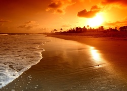 Zachód, Słońca, Morze, Plaża