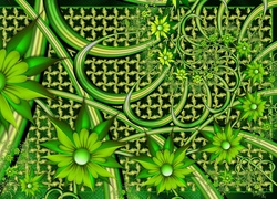Zielone, Kwiaty, Grafika, 3D