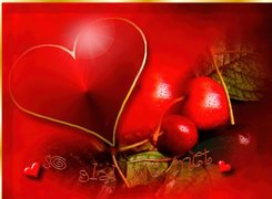 Walentynki,czerwone serce , wiśnie