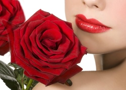 Kobieta, Usta, Czerwone, Róże