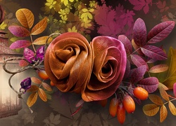 Kwiaty, Róże, Jesień, Art