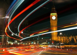 Nocny, Londyn, Big, Ben, Światła