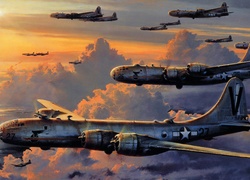 Bombowce, B-29, Niebo, Chmury