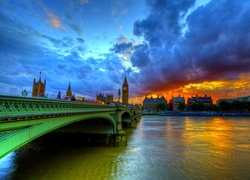 Most, Rzeka, Chmury, Zachód Słońca, Londyn, Anglia