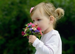 Dziewczynka, Bukiet, Kwiatów