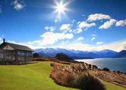 Dom, Jezioro, Góry, Wanaka, Nowa Zelandia