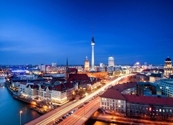 Rzeka, Mosty, Wieża, Kościoły, Domy, Berlin, Niemcy