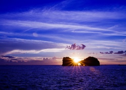 Morze, Wyspa, Zachód Słońca