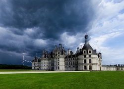 Francja, Zamek, Chateau de Chambord, Chmury, Piorun