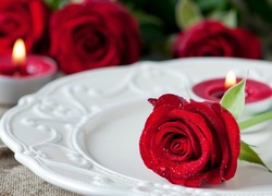 Czerwone, Róże, Świece, Walentynki, Kompozycja