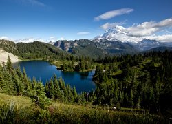 Stany Zjednoczone, Stan Waszyngton, Park Narodowy Mount Rainier, Stratowulkan Mont Rainier, Jezioro Eunice, Góry