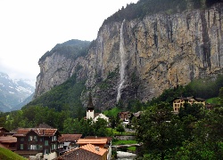 Góry, Las, Wodospad, Panorama, Lauterbrunnen