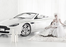 Biały, Aston Martin, Vanquish, Kobieta, Fotel, Świece
