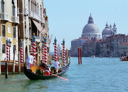 Domy, Kanał, Gondola, Wenecja, Włochy