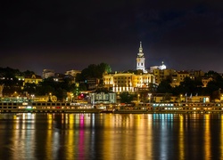 Rzeka, Nabrzeże, Statki, Nocna Panorama, Belgradu