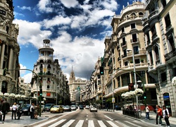 Hiszpania, Madryt, Ulica, Ludzie, Samochody