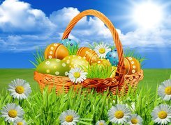 Wielkanoc, Koszyk, Pisanki, Wiosna