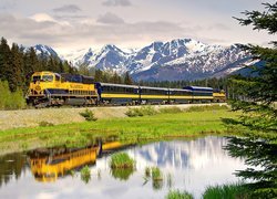 Pociąg, Lasy, Góry, Alaska