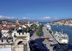 Morze, Panorama, Miasta, Trogir, Nabrzeże, Statki, Wycieczkowe
