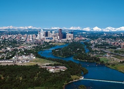Calgary, Panorama, Miasta, Rzeka, Bow, Roślinność