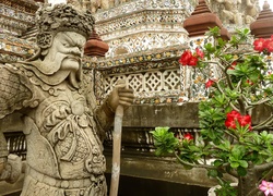 Posąg, Kwiaty, Świątynia, Tajlandia