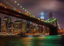 Brooklyn, Bridge, Nocna, Panorama, Miasta